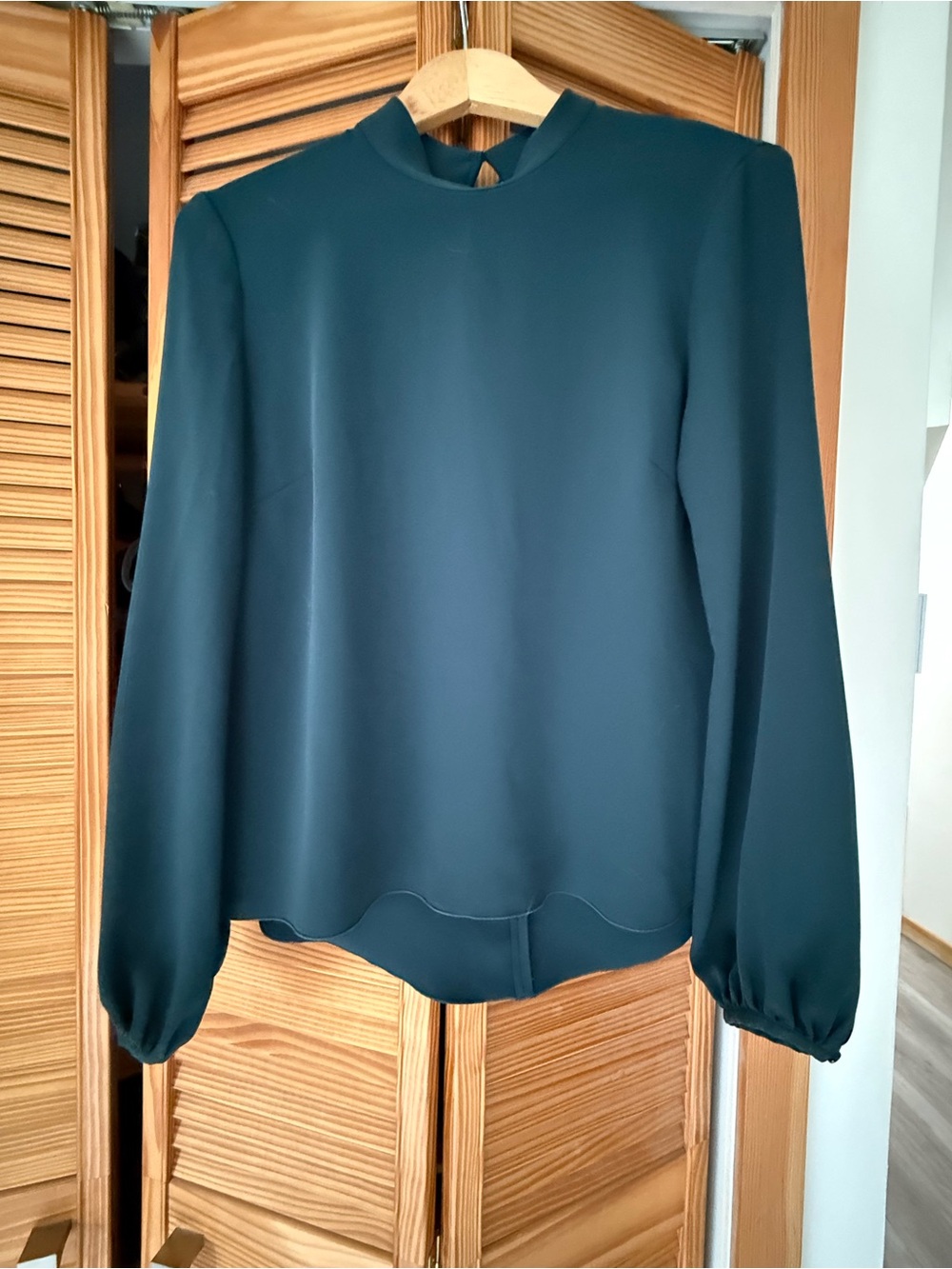 Aritzia Babaton Green Long-Sleeve Scallop-Hem Blouse